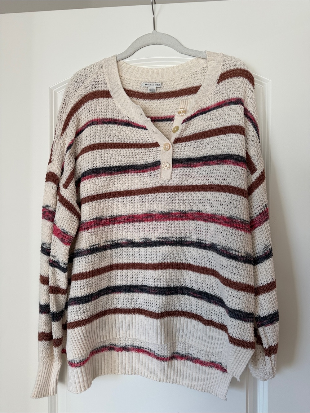 American Eagle Outfitters Cream Sweater with Multi-color Stripes
